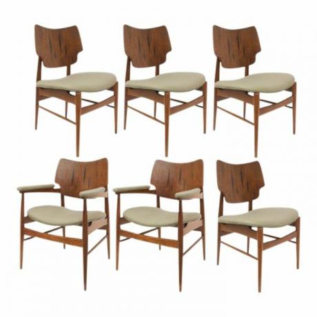 Blagovaonske stolice od skandinavske tikovine iz sredine stoljeća - set od 6 komada