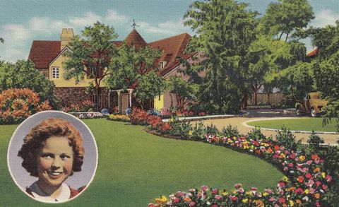 vintage suvenir razglednica, dom Shirley Temple, serija domova filmskih zvijezda, oko 1938.