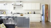 Elegantna bijela i siva kuhinja u kojoj je prostor prioritet