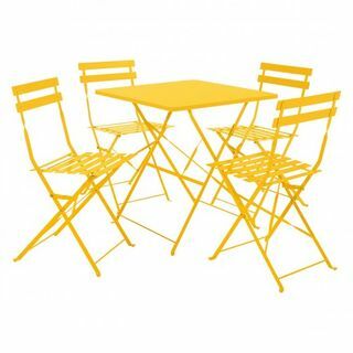 Metalni vrtni stol s perifernim žutim dijelom i 4 stolice