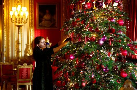 božićno drvce u grimiznom salonu, u dvorcu Windsor