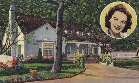 vintage suvenir razglednica, judy garland's bel air home, serija filmskih zvijezda, oko 1938.
